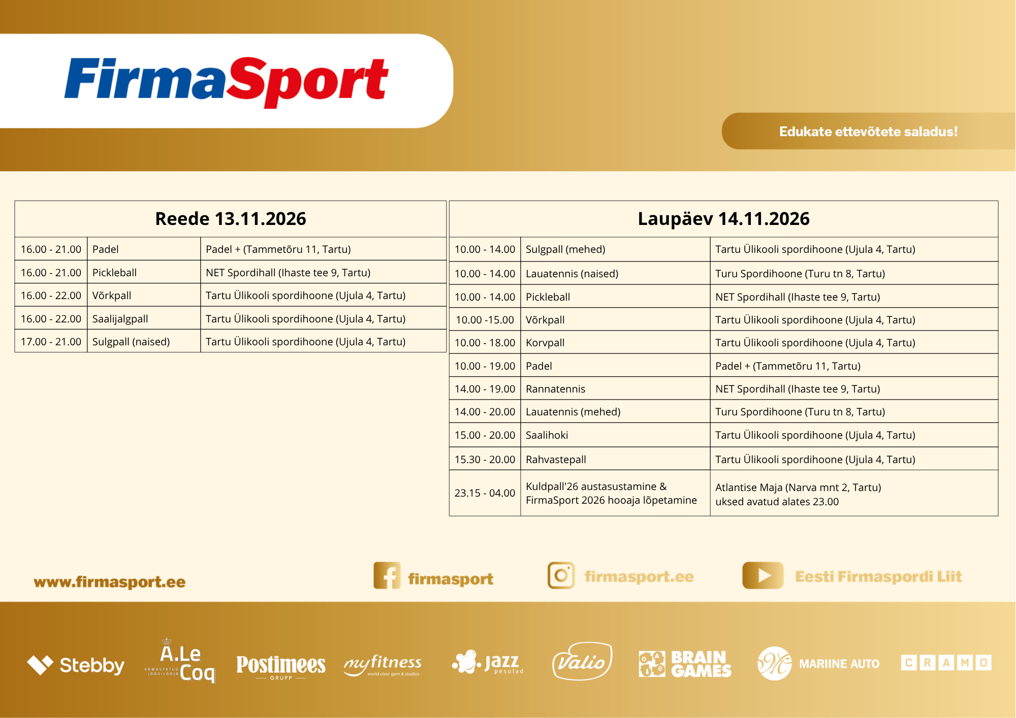 Programm Kuldpall 28.09.2026